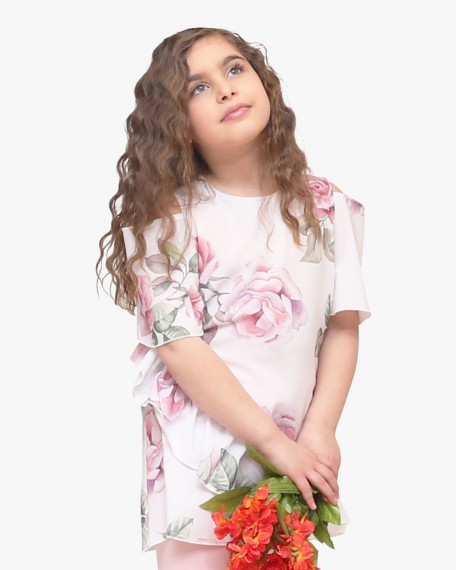 Maxi Blusa Ragazza Enylò in Fantasia Rose Rosa