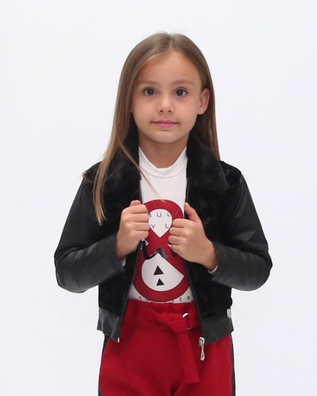 Giubbino Baby Enylò in Pelle con Collo in Pelliccia