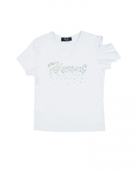 T-shirt Ragazza Enylò con Strass Multicolor