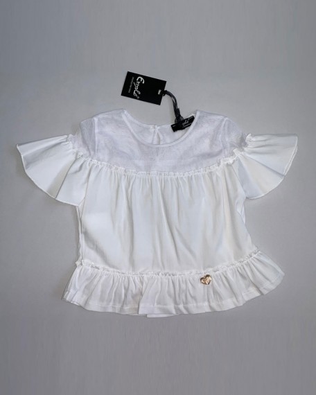 Blusa In Cotone Con Carre Di Tulle Enylò